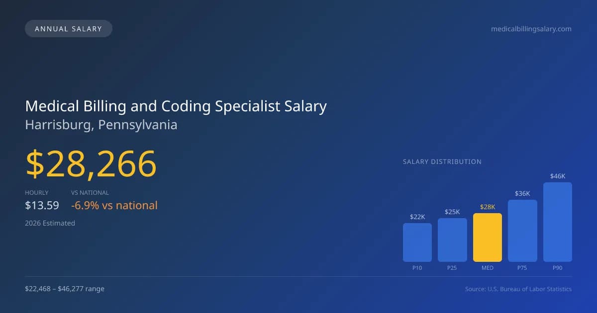 Medical Billing and Coding Specialist Salary in Harrisburg, PA — 2026 est., based on 2025 BLS