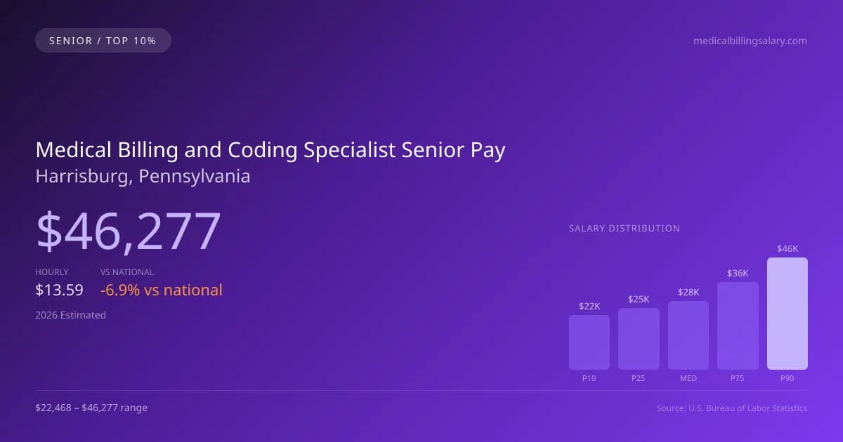 Medical Billing and Coding Specialist Senior Salary in Harrisburg, PA — 2026 est., based on 2025 BLS