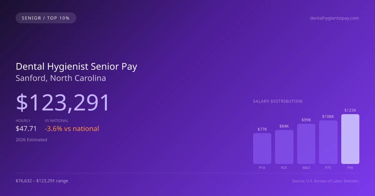 Dental Hygienist Senior Salary in Sanford, NC — 2026 est., based on 2025 BLS
