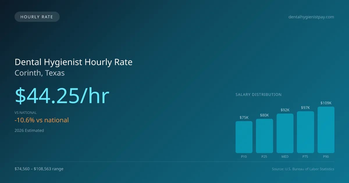 Dental Hygienist Hourly Rate in Corinth, TX — 2026 est., based on 2025 BLS