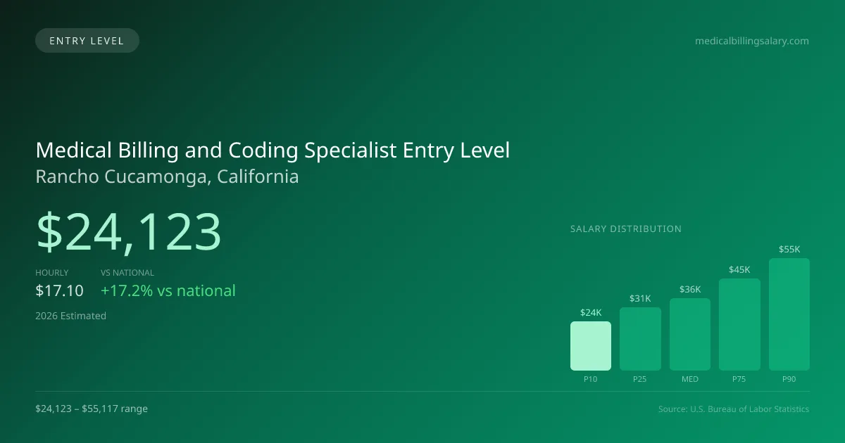 Medical Billing and Coding Specialist Entry Level Salary in Rancho Cucamonga, CA — 2026 est., based on 2025 BLS