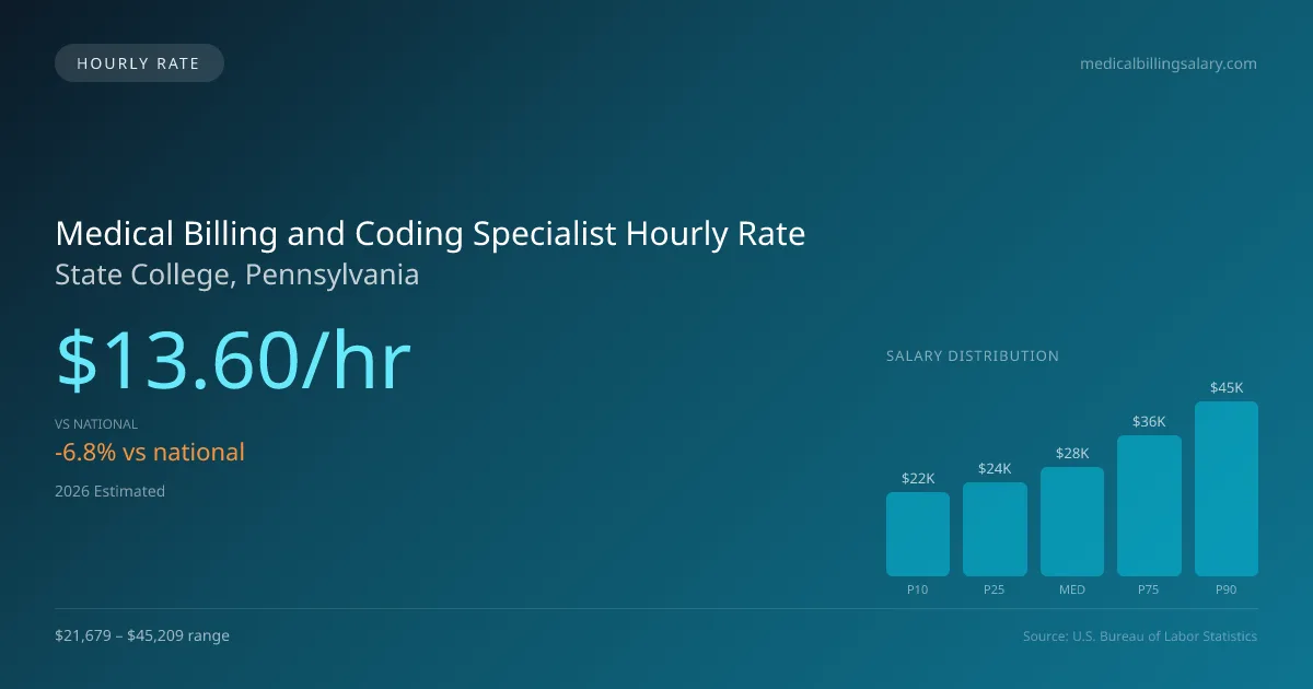 Medical Billing and Coding Specialist Hourly Rate in State College, PA — 2026 est., based on 2025 BLS