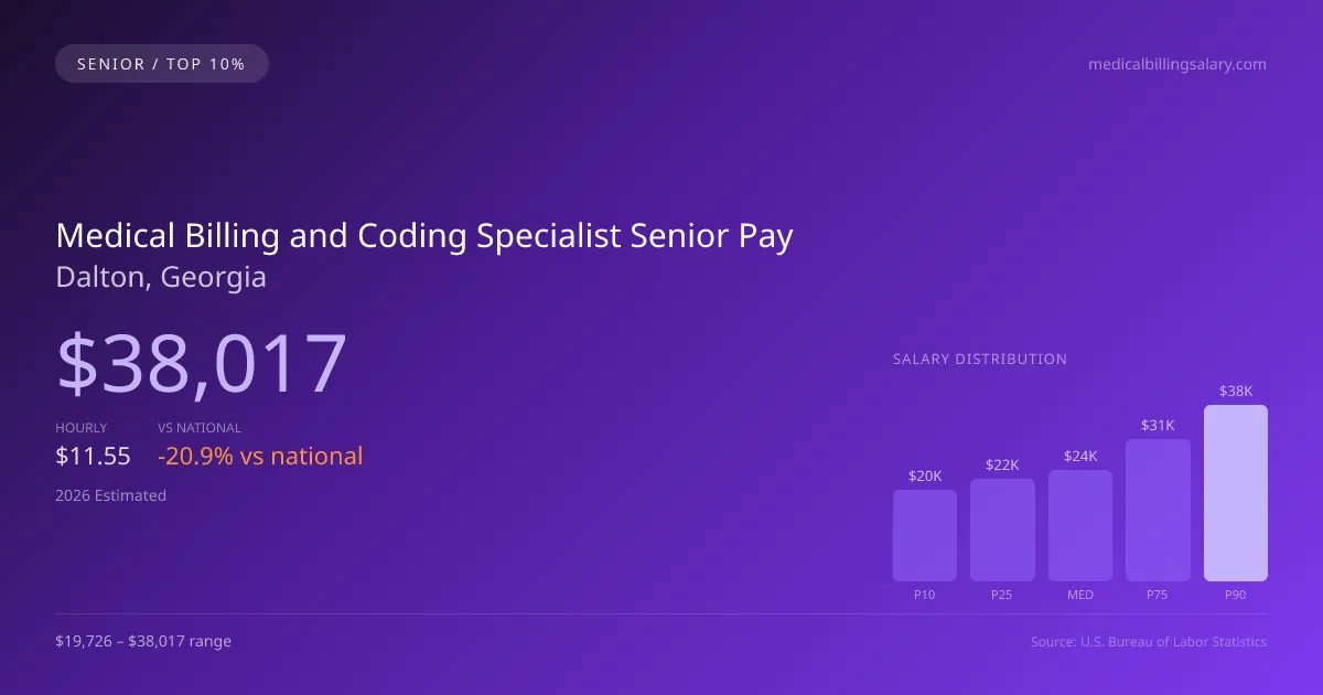 Medical Billing and Coding Specialist Senior Salary in Dalton, GA — 2026 est., based on 2025 BLS