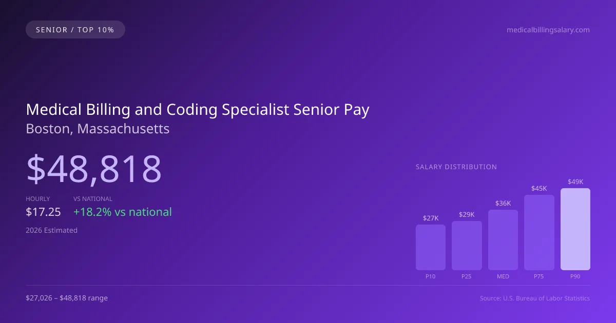 Medical Billing and Coding Specialist Senior Salary in Boston, MA — 2026 est., based on 2025 BLS