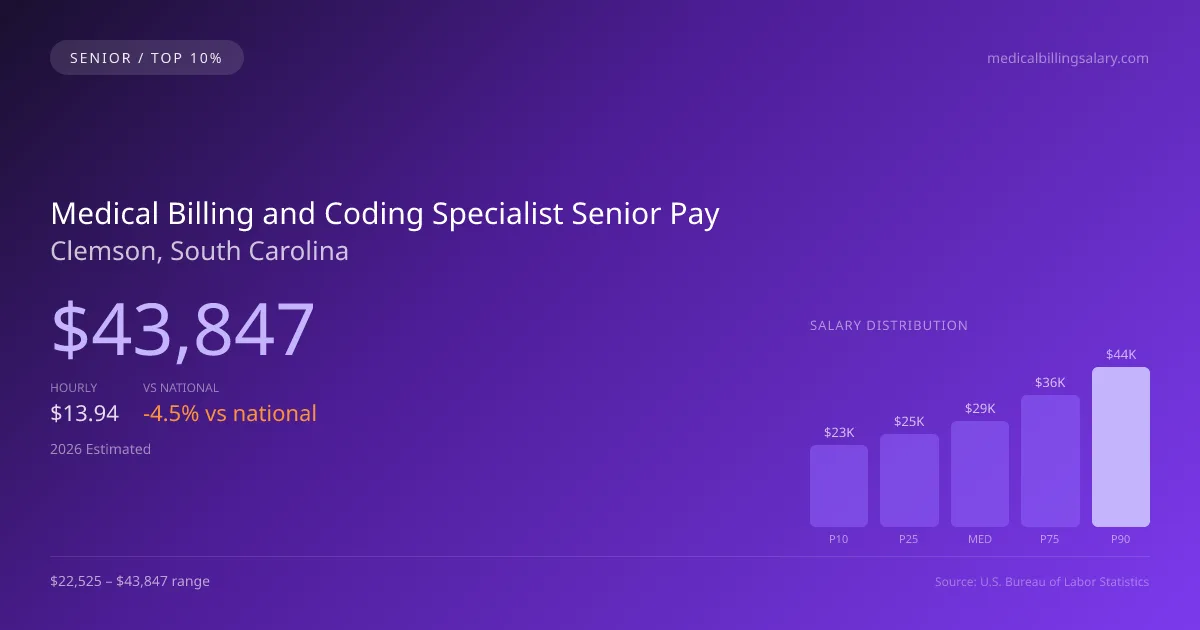 Medical Billing and Coding Specialist Senior Salary in Clemson, SC — 2026 est., based on 2025 BLS